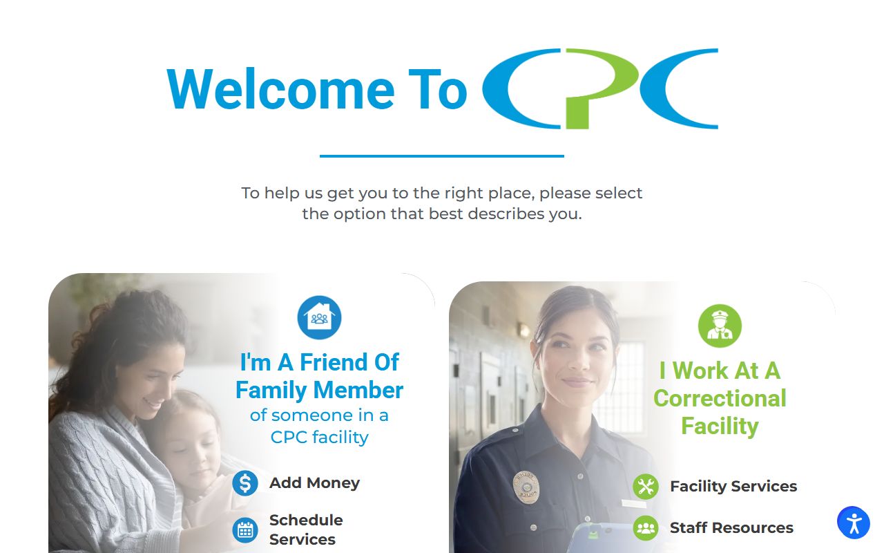 CPCJail visitor services page used for Hillsdale County video visitation